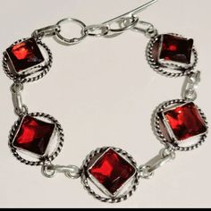 Artisan Handcrafted Garnet Bracelet Measures Up To 7 7/8" In Length, Adjustable. 925 Stamped. New Without Tags. Thanks For Looking! Red Sterling Silver Anniversary Bracelet, Faceted Sterling Silver Bracelet As Gift, Faceted Sterling Silver Bracelet Gift, Faceted Sterling Silver Bracelet For Gifts, Garnet Bracelet, 925 Silver Bracelet, Garnet Stone, Women Artisans, 7 And 7