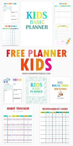 the free planner for kids with colorful text