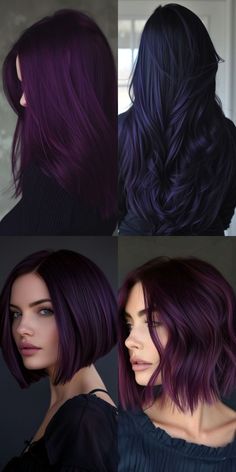 Jewel Tone Hair Color Dark, Purple Hair Olive Skin, Black Hair Purple Peekaboo, Purple Hair Dye Ideas For Brunettes, Purple Hair Green Eyes, Midnight Purple Hair, Purple Hair Ideas, Dark Purple Hair Color, Purple Hair Highlights