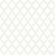 a white wallpaper with small leaves on the top and bottom corner, in an ornate pattern