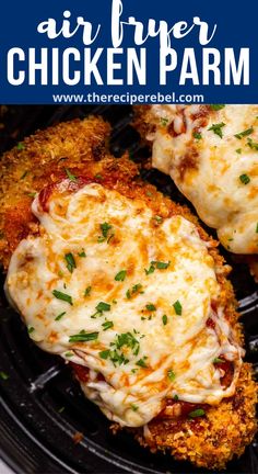 air fryer chicken parm with cheese and sauce on top