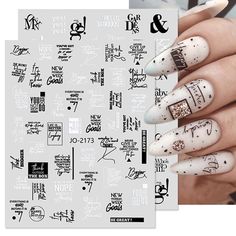 PRICES MAY VARY. Package Include: You will get 6 Large sheets French style nail art sticker for acrylic nails, which can offer you multiple choices, and satisfy your rich imagination of nail DIY. Black White Style Nail Decals: These 3d nail stickers are design with geometry, cool English letter, love heart etc french style pattern. Help to create a charming, elegant and romantic French nail styles. Easy to Use: Our nail stickers are self-adhesive, And our stickers are free from soaking, so just French Nail Styles, Black White Nail Art, Nail Decals Designs, Black And White Nail Art, Black White Nails, Halloween Nails Easy, Baby Blue Nails, Nails Easy, Nail Art Stickers Decals