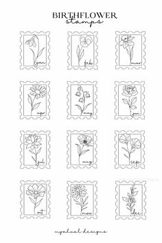 stamps with flowers on them and the words birth flower stamps