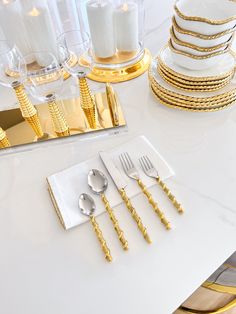 Gold Twisted Rope Flatware 5-Pcs - HTS HOME DECOR Beaded Flatware, Gold Cutlery Set, Gold Cutlery, Inspire Me Home Decor, Flatware Set, Ginger Jars, Cutlery Set, Beautiful Table, Kitchen Styling