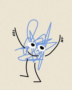 a drawing of a cartoon character with blue lines on it's face and arms