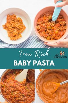 baby pasta in a bowl with the title text overlay reads iron rich baby pasta