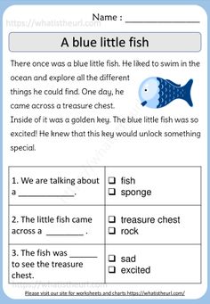 a blue fish worksheet for children to learn how to read the words in english