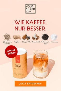 an advertisement for a coffee drink with different types of drinks and ingredients on the side