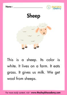 a pink and white poster with sheep on it's side, in the center is an