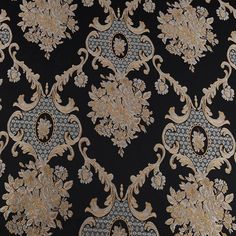 a black and gold wallpaper with an intricate design on it's side,