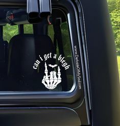 the back window of a truck with a sticker that says, can't get it