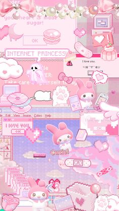 the pink wallpaper has many different things on it