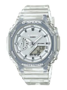 Casio G-Shock Mini CasiOak METALLIC SKELETON Womens White Watch GMA-S2100SK-7A Casio Digital, Casio G Shock Watches, White Watch, G Shock Watches, Unisex Watches, Casio G Shock, Sports Watch, Clear Resin, Diode