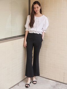 This is a modern and feminine pants by Your name Here that is made out of high quality and sturdy fabric. With unique design detail and trendy mood, you can style it for your clean and casual daily outfit.- Semi boots cut silhouette- Soft and light touch of the fabric- Feminine and modern look Spring Business Casual Office Bottoms, Spring Office Lady Business Casual Bottoms, Spring Office Lady Bottoms For Business Casual, Spring Office Lady Bottoms For Office Wear, Spring Office Lady Trousers, Chic Wide Leg Pants For Spring Office Wear, Casual Ankle-length Wide Leg Pants For Office, Casual Wide Leg Office Pants, Modern Office Pants For Spring