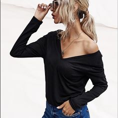 Black Tribal Embroidery Back, Long Sleeve Shirt. Measurements Posted In Pic Above. Black V-neck Long Sleeve Top For Fall, Elegant Black V-neck Long Sleeve Top, Black Casual Long Sleeve Top For Summer, Casual Black Long Sleeve Top For Summer, Black V-neck Top For Night Out, Trendy Black Long Sleeve Blouse, Casual Black Long Sleeve Blouse, Casual Long Sleeve Top For Summer Night Out, Black Stretch Long Sleeve Top For Summer