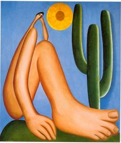 a painting of a person laying on the ground next to a cactus and a banana