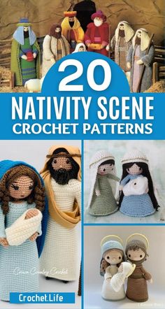 crochet patterns for nativity scenes with text overlay that reads 20 nativity scene crochet patterns