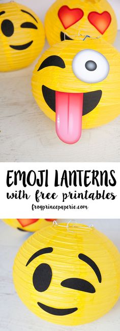 some paper lanterns with faces on them and the words emoj lanterns with free printables