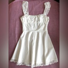 Finesse Brand White Lace Up Dress Brand New White Size Xs Fitted Lace Trim Sundress Mini Dress, Fitted Sundress With Lace Trim, Cotton Mini Dress With Lace Trim For Party, A-line Mini Dress With Lace Trim For Day Out, Sundress With Lace Trim, Lace Up Dress, Girl’s Room, Dress White, Dresses Xs