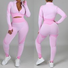 Addicted Energy Legging Set - Baby Pink Two-Piece Set Long-Sleeve Top Mock Neck Zipper Closure Thumbhole High Waist Leggings 71% Polyester 21% Nylon 8% Spandex Hand Wash Cold Model Is Wearing A Small Pink Lululemon Leggings, Calvin Klein Leggings, Baby Pink Color, Lulu Leggings, Pink Two Piece, Lululemon Align Leggings, Baby Pink Colour, Panel Leggings, High Waist Leggings