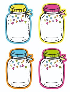 four mason jars with hearts on them