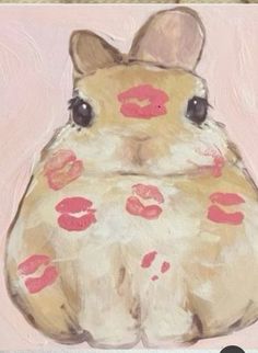 a painting of a bunny with lipstick on it's face