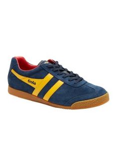 Add a pop of pizzazz to any outfit with these colorful suede sneakers from Gola. | Gola Men's Harrier Suede Sneakers, 11M Yellow Suede Sporty Sneakers, Suede Sports Sneakers With Cushioned Footbed, Sporty Suede Sneakers For Jogging, Suede Sneakers With Cushioned Footbed For Sports, Retro Suede Sneakers With Cushioned Footbed, Casual Suede Sneakers For Sports, Casual Suede Sneakers, Suede Sneakers, Mens Shoes Sneakers