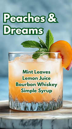 Peaches & Dreams Whiskey And Peach Cocktail, Liquid Therapy, Easy Summer Cocktail Recipes, Juice Cocktails, Beef Pasta Recipes, Easy Summer Cocktails