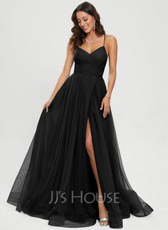 Black V Neck Prom Dress, Black Aline Prom Dress, Jjshouse Dresses Prom, Black Tulle Bridesmaid Dress, Black Flowy Prom Dress, Simple Prom Dress Black, Black Prom Dress Modest, Flowy Prom Dresses Long, Black Prom Dress Simple