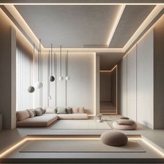 a living room filled with lots of furniture next to a wall mounted light above it