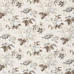 a white and brown flowered wallpaper with lots of flowers on the side of it