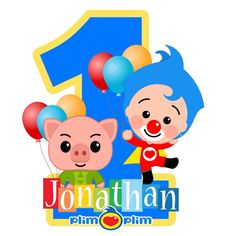 two little pigs with balloons and the number one