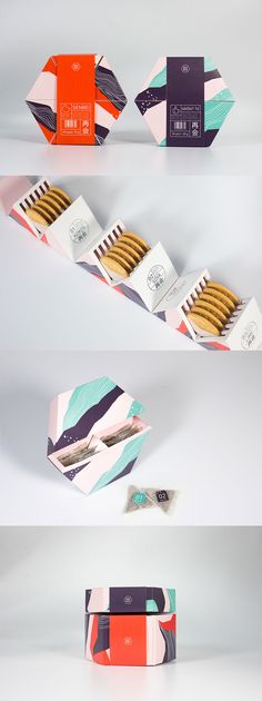 the packaging design is designed to look like it has been folded in different colors and shapes