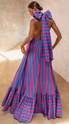 Chic Purple Maxi Dress, Summer Multicolor Dress With Bow, Bow Detail Maxi Length Dress, Elegant Vacation Dress With Bow, Chic Multicolor Maxi Dress, Spring Maxi Dress With Bow, Spring Maxi Length Dress With Bow, Summer Sleeveless Maxi Dress With Bow, Chic Purple Floor-length Maxi Dress