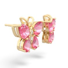 Delightful and dainty, these 14K Yellow Gold butterfly earrings will make your heart flutter. With wings made of pear shaped lab pink sapphires and , and two sparkling diamonds in the middle, these earrings will catch everyone's eye and remain a favorite in your jewelry collection forever. Also available as a set with an adorable matching butterfly pendant and ring. Pink Teardrop Earrings With Prong Setting, Pink Pear-shaped Earrings For Anniversary, Luxury Pink Sapphire Earrings, Fine Jewelry Pink Sapphire Earrings, Rose Gold Pink Sapphire Earrings As Gift, Rose Gold Pink Sapphire Earrings For Gift, Luxury Pink Sapphire Earrings As Gift, Luxury Pink Sapphire Earrings For Gift, Fine Jewelry Pink Sapphire Earrings In Yellow Gold