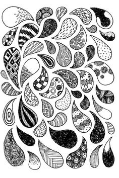 a black and white drawing of many different shapes in the shape of an abstract design