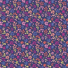 an abstract floral pattern in purple, pink and blue