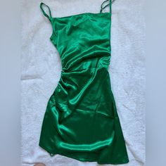 In Good Condition, Never Worn Out, Cowl Neckline, Ruching Side Slip, Very Pretty Emerald Green Color, Satin Material, Adjustable Straps, Very Flattering On (3rd Pic) **Does Not Come With Gold Waist Chain** Casual Green Satin Dress, Fitted Sleeveless Mini Dress By Amazon, Elegant Sleeveless Mini Dress By Amazon, Amazon Mini Dress For Parties, Casual Mini Dress For Party By Amazon, Amazon Brand Party Dress In Mini Length, Amazon Evening Mini Dress, Amazon Brand Party Dress Mini Length, Amazon Casual Mini Dress For Party