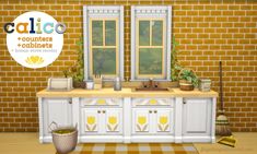 an image of a kitchen setting with yellow flowers on the counter and potted plants