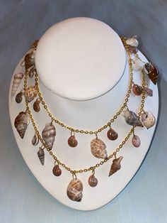 36" loop of shells on a chain. Can be worn long or doubled. Shell Necklaces With Adjustable Chain, Treasure Craft, Treasure Crafts, Shell Necklace, Beaded Necklaces, Shell Necklaces, Cute Bags, Chain Styles, Favorite Jewelry