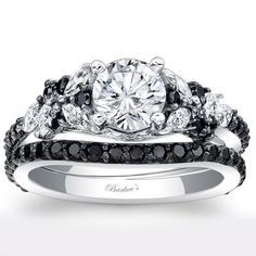 a black and white diamond engagement ring set