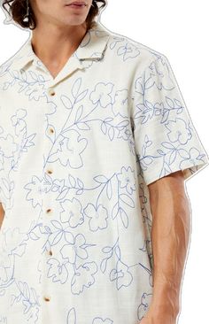 Casual Embroidered Collared Shirt, Casual Embroidered Button-up Camp Shirt, Casual Collared Camp Shirt With Floral Embroidery, Casual Floral Embroidered Collared Camp Shirt, Casual Short Sleeve Camp Shirt With Floral Embroidery, Embroidered Camp Shirt With Relaxed Fit, Cotton Short Sleeve Shirt With Floral Embroidery, Cotton Floral Embroidery Short Sleeve Shirt, Floral Embroidered Cotton Short Sleeve Shirt