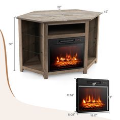 an entertainment center with a fireplace in the middle, and measurements for it to fit