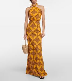 Printed halterneck cotton maxi dress in yellow - Johanna Ortiz | Mytheresa Cotton Halter Neck Maxi Dress With Tie Back, Chic Cotton Halter Neck Maxi Dress, Halter Neck Cotton Maxi Dress For Vacation, Cotton Halter Neck Maxi Dress For Vacation, Cotton Halter Dress For Vacation, Elegant Cotton Halter Neck Dress, Johanna Ortiz Dresses, Cotton Maxi Dress, Johanna Ortiz