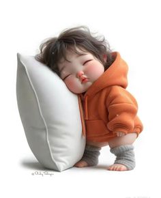 a baby doll is sleeping on a pillow