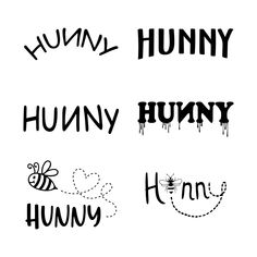 four different types of lettering with the words hummy, funny and honey on them