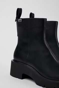 MLH Black Ankle Boots for Women - Autumn/Winter collection - Camper USA Black Leather Outdoor Boots, Black Platform Ankle Moto Boots, Outdoor Black Leather Mid-calf Boots, Camper Boots Woman, Black Lace-up Waterproof Boots With Leather Sole, Camper Store, Black Leather Boots Women, Limited Edition Bag, Old Shoes