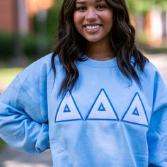 This trendy & unique White Seersucker Sorority Greek Letter Gildan Crewneck Sweatshirt is sure to stand out on any campus! Grab one for you, your big/little, or a group of sisters Picture Details ⭑ #1-3: Light Blue sweatshirt, Blue background fabric (Delta Delta Delta) Care Instructions ⭑ Wash inside out on cold & air dry for best results ⭑ Do not dry clean ⭑ Light iron if necessary ⭑ Care instructions are included with every order. We are not responsible for damages if not cared for properly. S Sorority Style Spring Sweatshirt With Letter Print, Sorority Letter Print Sweatshirt For Spring, Sorority Sweatshirts Letters, Cotton Sorority Sweatshirt For College, Sorority Stitched Letters Simple Sweatshirt, Light Blue Sweatshirt, Sorority Sweatshirts, Letter Sweatshirt, Sister Pictures