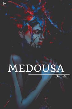 a woman with her hands on her chest and the words medousa underneath it