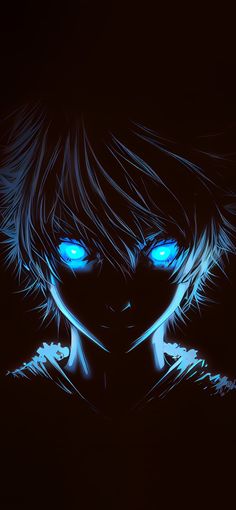 an anime character with blue eyes in the dark